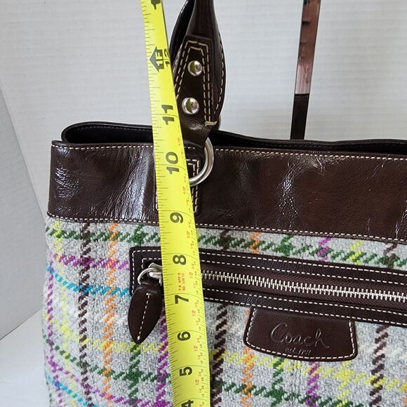 Coach Penelope Tattersall Satchel Plaid Wool  Multi-color & Brown Patent Leather - Picture 10 of 16